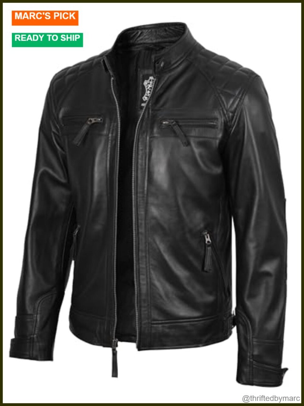 Men's Real Lambskin Leather Moto Jacket Quilted Cafe Racer Biker